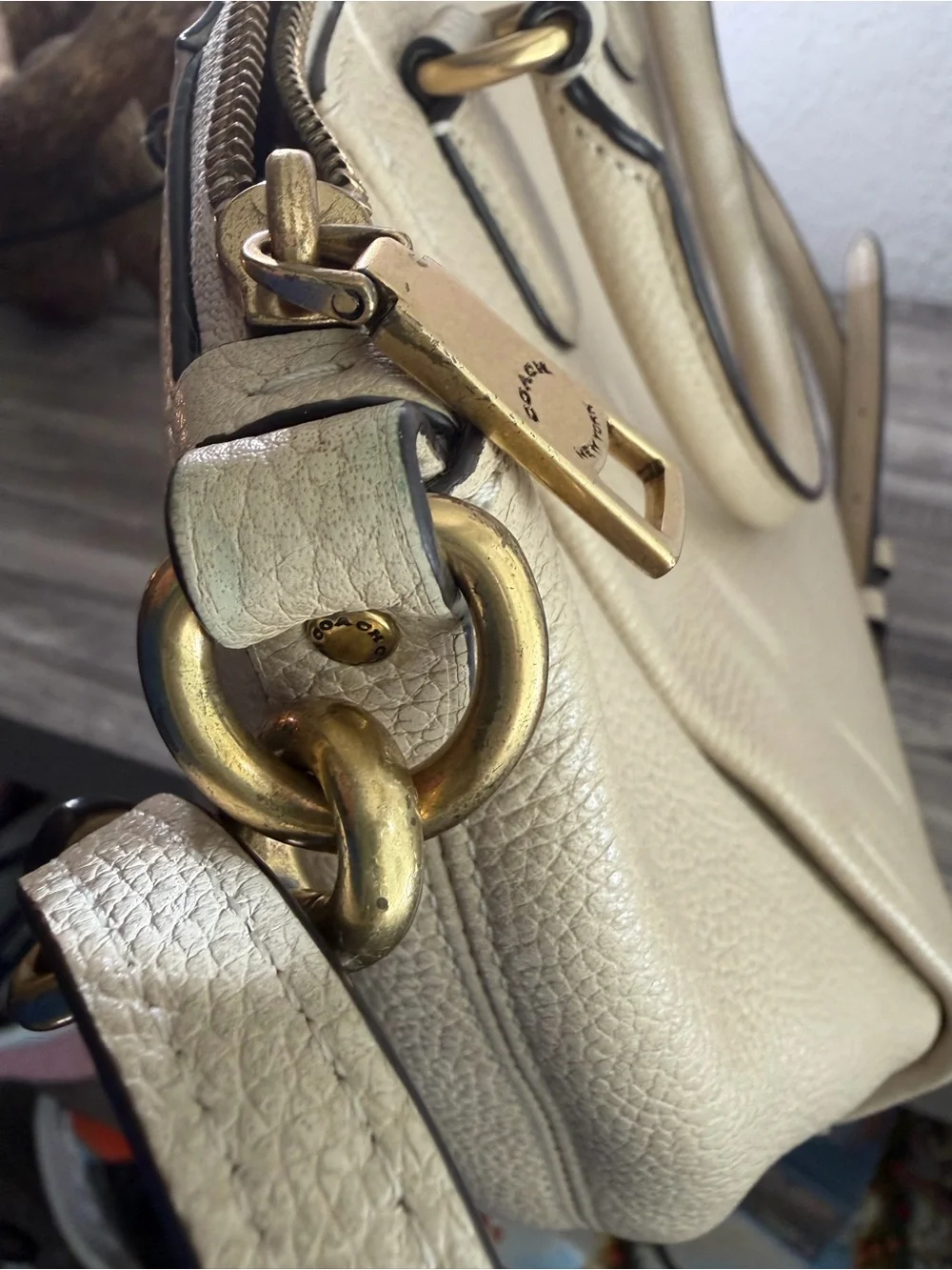 Coach Elise Satchel Chalk Beige Pebbled Leather Crossbody Bag